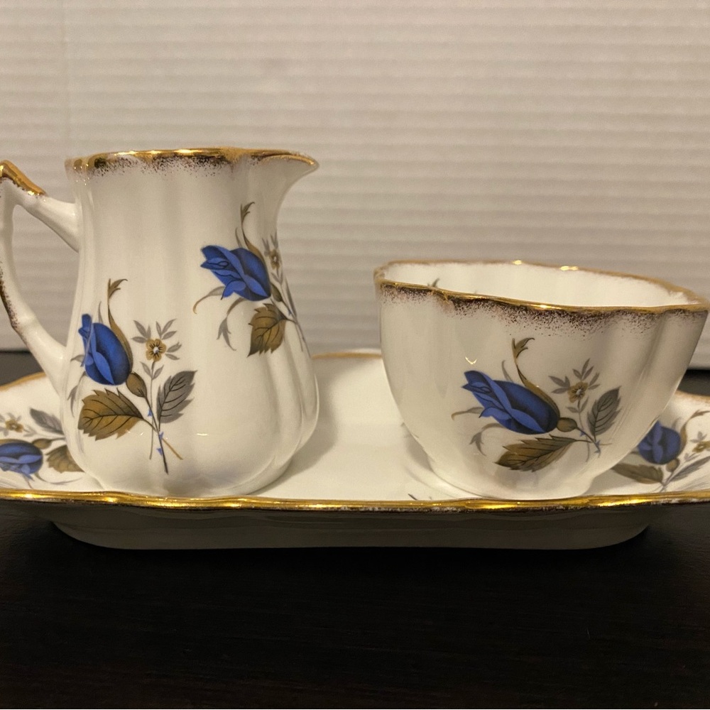 Vintage Royal Victoria Creamer/  Sugar with Tray Made In England Fine Bone China
